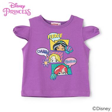 【防汚撥水】【ディズニープリンセス】リボン袖オフショルTシャツ