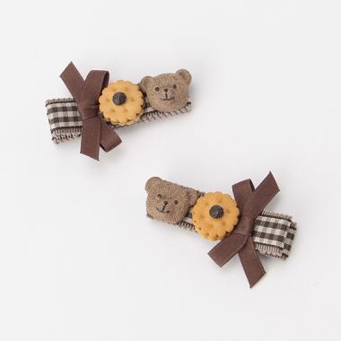 クマクッキーヘアクリップ2個セット 【日本製】